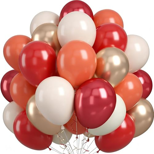UDRKFOPK Luftballons Rot Orange,60 Stück Retro Rot Weiß Latex Ballons,12 Zoll Boho Beige Rosa und Metalli Ballons Set Party Ballon für Geburtstag Baby Dusche Neues Jahr Abschluss Party Dekoration