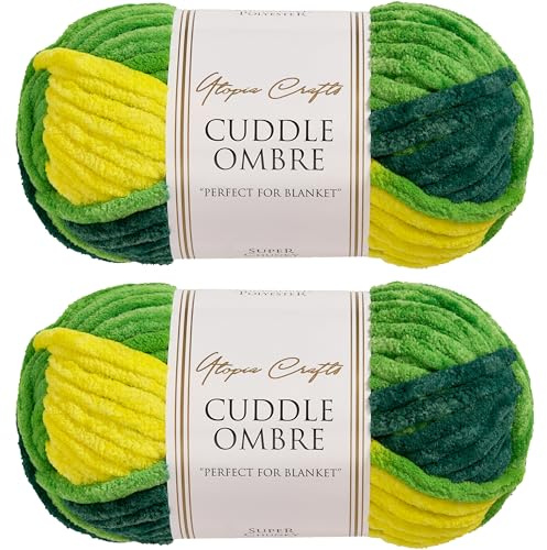 Utopia Crafts Cuddle Ombre Super Chunky Chenille, weiches Garn zum Stricken und Häkeln, 2 x 100 g (tropisches Blatt, 2 x 100 g)