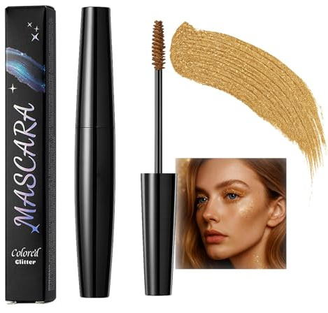 Gold Glitter Mascara, Sparkling Lash Colour with Applicator Brush, 1 Tube | Glossy black screw-cap wand, bristled tip for direct application, for evening make-up looks and celebration accents