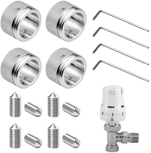 argtnayk 4 adaptateurs filetés en acier inoxydable pour tete thermostatique radiateur, kit complet pour vanne thermostatique radiateur, compatible avec thermostat radiateur de chauffage domestique