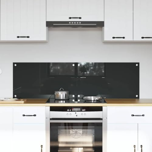 Tempered Glass Kitchen Splashback, Dark Grey, 70 x 40 cm, Pack of 2, Heat Resistant with Pre-Drilled Holes, Modern for Kitchen, Protection Against Splashes and Heat Damage