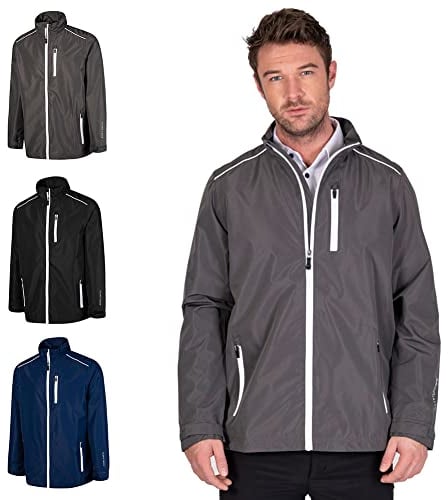 Green Island Golf IGJKT1723 Mens avec fermeture éclair imperméable coupe-vent pluie respirante Veste de sport, Charbon/Blanc, 2X-Large
