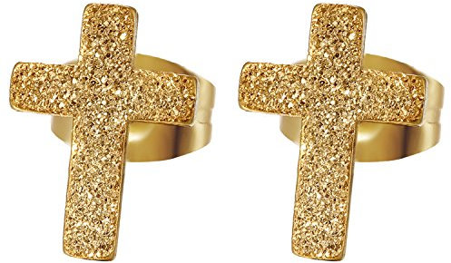 JewelryWe Schmuck Herren Damen Ohrstecker, Edelstahl sandgestrahlt Kreuz Ohrringe, Gold