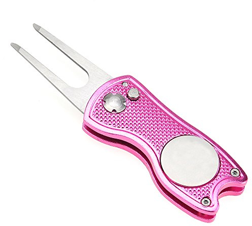 Mile High Life Ganzmetall Faltbares Golf Pitchgabel mit Pop-up Taste & Magnetkugel Markierung (Pink Fish)