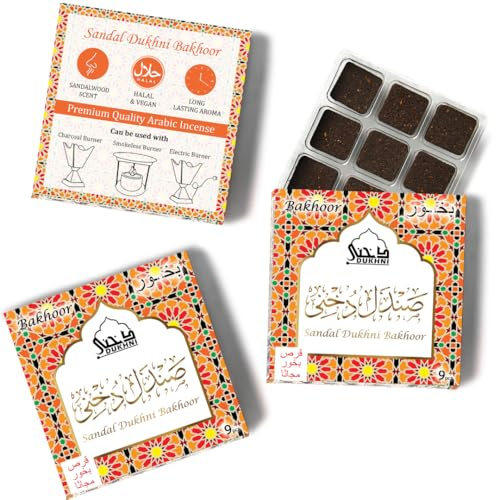Sandal Bakhoor by Dukhni | 3x9 pc| Pure Sandalwood Bakhour | Arabic Incense | Arabic Incense | Long Lasting Bakhoor for Hair, Clothes & Prayer | Can be Used on Charcoal, Candle & Electric Bakhoor Burner