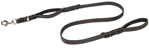 CopcoPet Hundeleine aus Leder mit 2 Handgriffen – 1,75 m x 20 mm in Schwarz – Robuste Lederleine mit Edelstahl-Karabiner für große Hunde – Trainingsleine, Hausleine, für Halsband & Geschirr