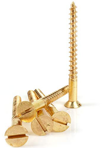 50x Solid Brass Wood Screws (8G x 1½) Countersunk Flat Flush Slot Head