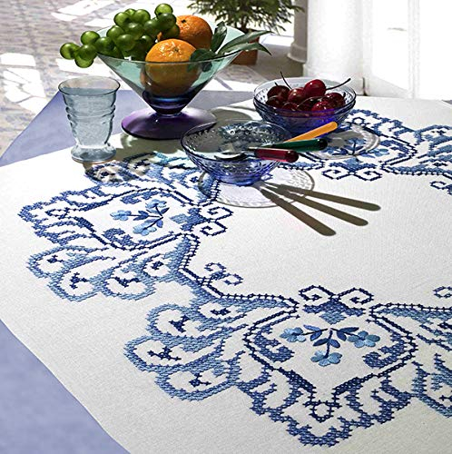 KAMACA Stickpackung Kreuzstich vorgezeichnet Baumwolle komplettes Stickset mit Stickvorlage Stickerei-Kit zum Selbersticken Erwachsene (Klassische Blumen MD 80x80 cm)