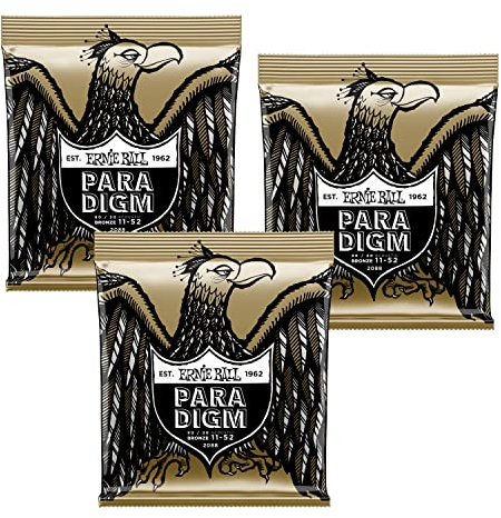 Ernie Ball 2088 Paradigm Lot de 3 cordes pour guitare acoustique 80/20 Bronze Light 11-52