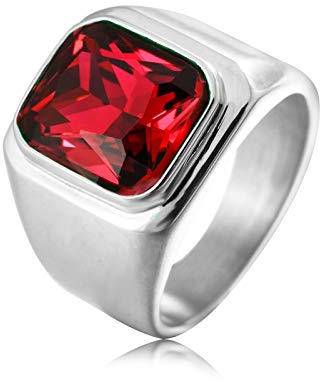 KnSam Herrenring Silber Titan Ring Für Herren Quadrat Silber Mit Rotem Stein Ring