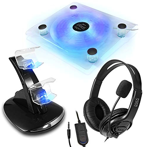 Eaxus® Zubehörset Geeignet für Playstation 4 - Controller Ladestation, Headset, Kühler mit LEDs