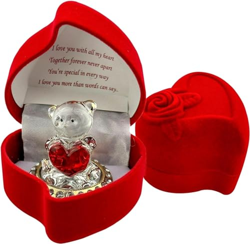 SAFRI Herz-Teddybär mit roter Feier-Rose, in Geschenkbox, Glas, Geschenk für Freundin, Freund, Ehefrau, Weihnachten, Valentinstag