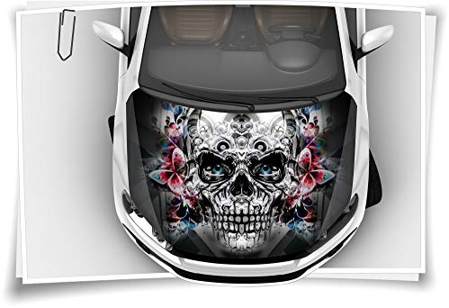 Motorhaube Auto-Aufkleber Totenkopf Skull Schmetterlinge Metall Silber Steinschlag-Schutz-Folie Airbrush Tuning Car-Wrapping Luftkanalfolie Digitaldruck Folierung