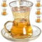 Lot de 6 verres à thé turcs et soucoupes - Verres à thé marocains dorés - Service à thé pour femme - Style vintage persan - Décoration de cuisine pour café