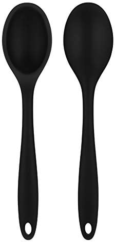Heyu-Lotus 2 Pcs Silicone Nonstick Kitchen Spoon Set, Heat-Resistant Cooking Spoons for Stirring Scooping and Mixing (Black)