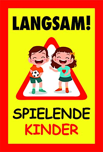 Sachverständigen-Zubehör® Achtung Kinder Schild XXL [leuchtend] Verkehrsschilder Kinder 30 x 20 cm PVC | Pylonen Kinder | Spielende Kinder Aufsteller | Spielstrasse für Kinder | UV