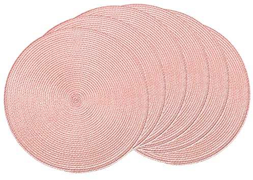 AHHFSMEI Runde geflochtene Platzsets, Tischsets für Esstische, natürliche gewebte hitzebeständige Platzsets, 38,1 cm, 6er-Set, Rosa