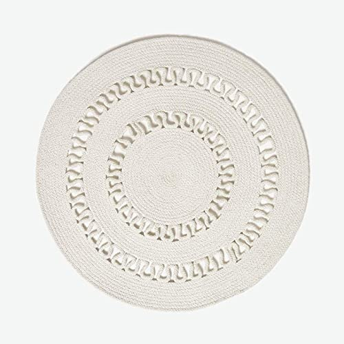 Homescapes Natur-Farbener Runder Teppich, 70 cm, Gehäkelter Vorleger aus Baumwolle im Retro-Look Mit Loop-Muster, Flach Gewebter Teppich für Schlafzimmer, Wohnzimmer, Flur oder Küche