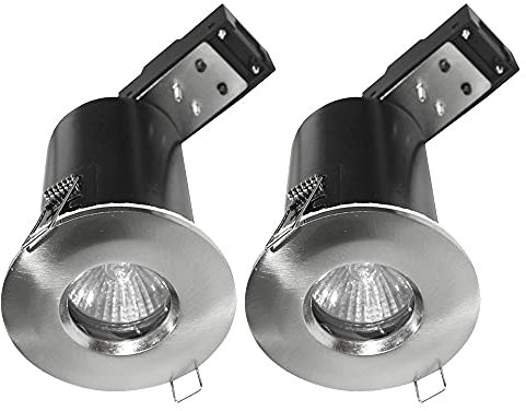2X Fixed Fire Rated GU10 Downlight IP65 Bathroom Shower Recessed Ceiling Light Spotlight Polished Chrome GU10 Fitting 240V