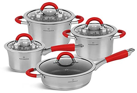 Edenberg B Decorate Your Kitchen Topfset mit Pfanne - Beständig Gegen Hohe Temperaturen - Topfset Induktion Geeignet für Alle Herdarten - Töpfe Set aus Edelstahl - Hochwertiger Topf für Kochen (Rot)