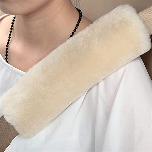 Lifup 2 Stück Gurtpolster Auto aus Faux Lammfell, Auto Sicherheitsgurt Schulterpolster, Gürtelkissen Schutzkissen Beige 27 x 7cm