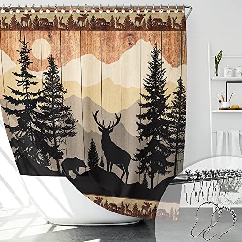 Witzest Juego de Cortina de Ducha rústica con Ciervos de Caza para baño, decoración de baño de cabaña de Bosque y Bosque, decoración de baño, casa de Campo, casa de Campo, Tela de poliéster, 72 x 72
