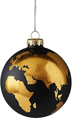 Gift Company Christbaumschmuck Christbaumkugel Weltkugel aus Glas in der Farbe Schwarz-Gold, Durchmesser: 10cm, 1042201050