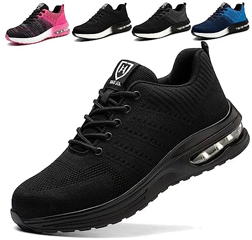 Zapatos de Seguridad para Hombre Mujer Ligeras Colchón de Aire Zapatillas de Trabajo con Punta de Acero Transpirable Negro 37