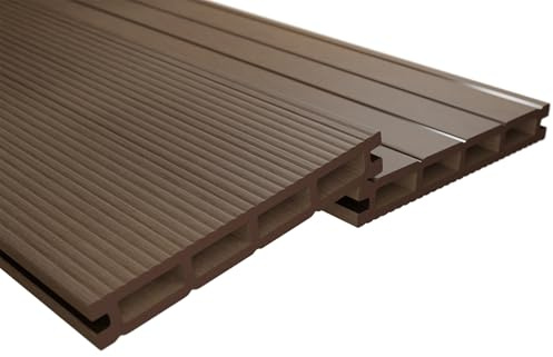 Endorphin® WPC Terrassendielen Komplettset 2-50m² Braun - Mit Unterkonstruktion & Clips – WPC Dielen Wetterfest Und Pflegeleicht – Hohlkammerdiele Rutschfest – Dielenlänge 220cm (10qm)