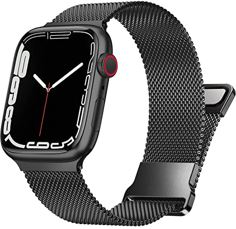 Fengyiyuda Compatibile con Apple Watch Cinturino 42mm 44mm 45mm 49mm, Cinturini in Acciaio Inossidabile Maglia Metallo Milanese per iWatch Series Ultra/Ultra 2/9/8/7/SE/6/5/4/3/2/1,Nero
