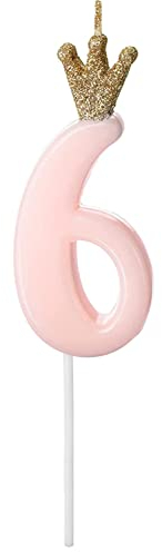 Geburtstagskerze 6 Zahlenkerze 6 Kerze 6. Geburtstag Mädchen Kuchendeko Geburtstagstorte Kuchen Kerze 6 Rosa Gold 9,5cm