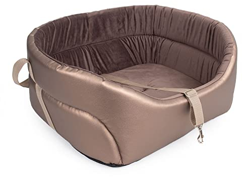 BOUTIQUE ZOO Hunde Autositz Universal Waschbar Abriebfest, Autositz Hund für Vordersitz, Beifahrersitz, Rückbank, Hundebett Hundetasche, M: 51 cm x 40 cm, Braun - Metallic