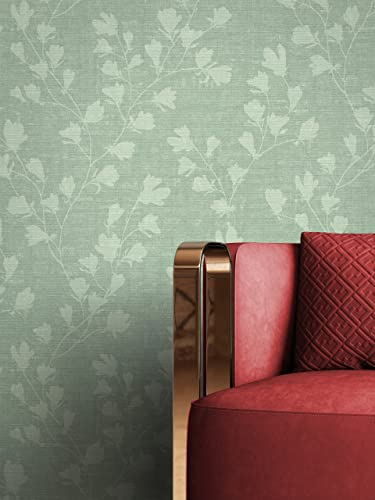 Newroom Design Tapete Grün Vliestapete Blumen - Blumentapete Floral Blätter Blüten Mustertapete Modern Natur inkl. Tapezier-Ratgeber