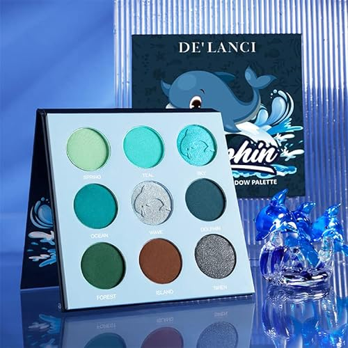 DE'LANCI Lidschatten Blau,Sommer Lidschatten Blau Teal Hochpigmentiert Wasserfest Langanhaltend Lidschatten Palette ,9 Farben Eyeshadow Palette,Für Weihnachten,Halloween