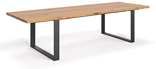 Danzz Mova Industrieller Tisch 180x90 cm mit Zwei 60 cm Verlängerungen, Tisch aus massiver Eiche, handgefertigtes Eichenholz, Massivholz, Stern- Fuß Metallgestell, Esstisch in Naturfarbe