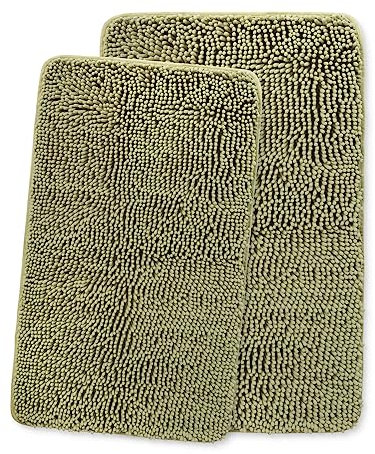 Yeaban Salbeigrün Badezimmerteppich-Sets 2-teilig – Dicke Chenille-Badematten | saugfähiger und waschbarer Badteppich rutschfest, Plüsch und weiche Teppiche für Badezimmerboden, Dusche, Waschbecken –