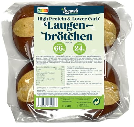 Locawo High Protein & Low Carb Laugenbrötchen | Eiweißbrötchen | Voller Weizengeschmack | ideal für eine eiweißreiche, kalorien- und zuckerreduzierte Ernährung