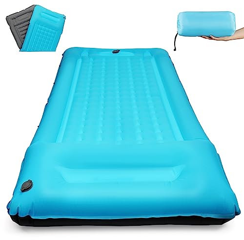 Glovios Colchoneta Camping Autoinflable, Portátil Esterilla Camping Autoinflable con Bomba de Pie, Ultraligera Colchoneta Inflable Camping para Exteriores Senderismo, Azul