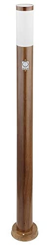 GLOBO Pollerleuchte mit Bewegungsmelder Außenlampe Standleuchte IP44 Gartenlampe Holzoptik, Wetterfest, modern, Edelstahl opal braun, 1x E27 Fassung, DxH 12,7x110cm