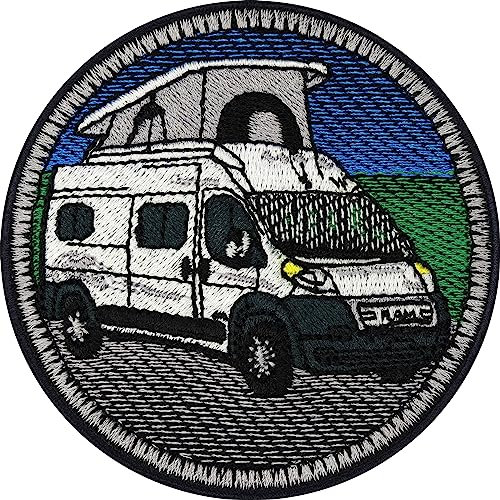 Camper Van Patch Camper Aufnäher Camping Patches zum aufbügeln Wohnwagen Patch für alle Stoffe Naturfreunde Sticker Camper Van Patch Aufbügler 75x75mm