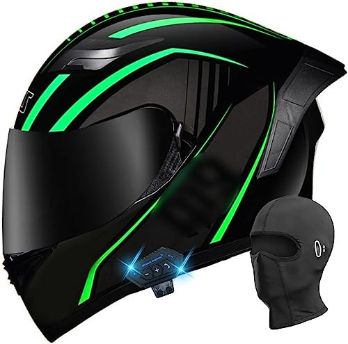 Bluetooth-Integral-Motorradhelm Motorradhelm Integralhelm Mit Doppelvisier Integriertem Lautsprecher Headset-Mikrofon Geeignet Für Motorrad-Chopper DOT/ECE-Geprüft 2,M(54-57CM)