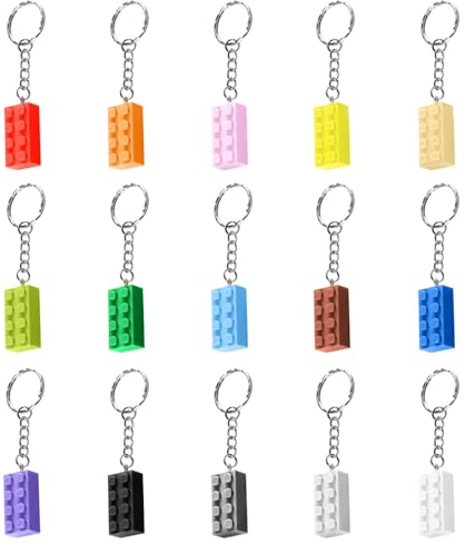 Schlüsselanhänger Bausteine 15 Stück - Kunststoff Anhänger für Schlüsselbund, Dekorative Brick Keychain für Lego, Geburtstag Party Bag Fillings