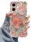 Jusy Case for iPhone 11, Colorful Retro Oil Painting Printed Flower Laser Blue Glossy Pattern Cute Curly Wave Phone Case Soft TPU Cover for Girly Women -Green