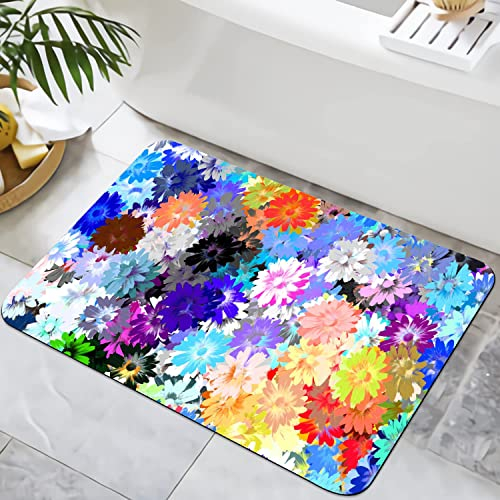 YISUMEI Badezimmerteppich 42x60 cm Badematte Gummisohle Rutschfester Waschbar Absorbierender Badvorleger Schnelltrocknend(Buntes Blumenmuster)