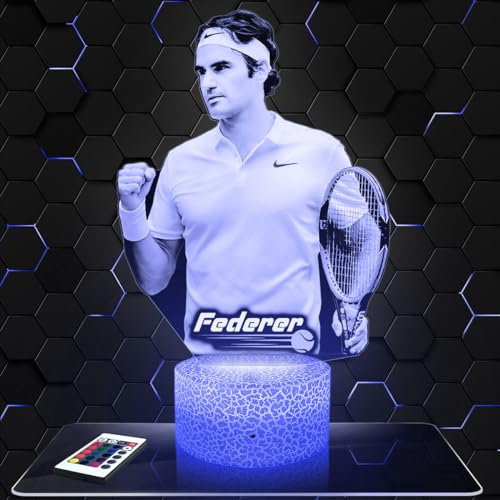 Nachttischlampe R.Federer Tennis deko R.Garros Wimbledon. Geschenkidee Mann objekt R.Federer Tennis Nachtlicht Erwachsene deko Zimmer. TOP