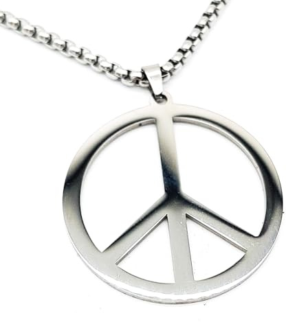 AB Viking Crafts Edelstahl Anhänger Symbol Peace Frieden mit Kette und Schmuckbeutel | Hippie Frieden Widerstand (Silber)