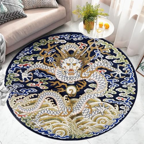 Tapis Salon Élégant Dragon Chinois Tapis Chambre Tapis Rond Moelleux Anti Slip Tapis de Salon Lavable Tapis pour Chambre d'enfant Buanderie Balcon Décor Maison Tapis Rond 60 cm