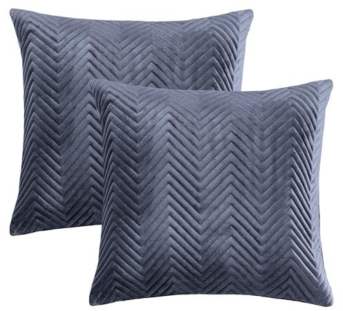BedLooms Charcoal Ultrasonic Velvet Cushion Covers 45 x 45 cm (Pack of 2) Decorative Square Throw Pillow Cases with Invisible Zipper for Sofa Living Room Couch (18 x 18 Inch)