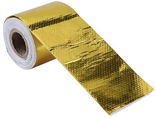 HERCHR Auto-Hitzeschutzfolie, 5 M X 5 cm, Selbstklebende, Reflektierende Hitzeschutzband-Wickelrolle aus Aluminiumfolie Für Das Auto-Ansaugrohr Und Den Motorraum(Gold)