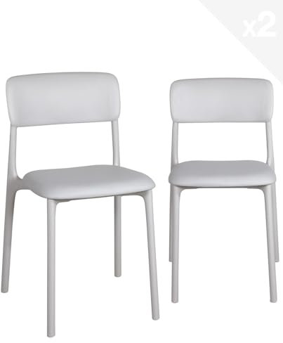 KAYELLES Lot de 2 chaises contemporaines de Cuisine, Chambre ou Salle à Manger en polypropylène avec Confortable Coussin en Simili Cuir rembourré intégré Rim (Gris Clair)